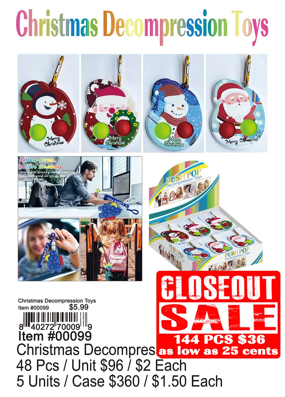 Christmas Decompression Toys - Closeout 144 Pcs.